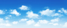 Sunny Day Background, Blue Sky With White Cumulus Clouds, Natural Summer Or Spring Background