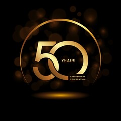 Wall Mural - 50 years Anniversary celebrations logo with golden ring. Gold color is elegant and luxurious. Logo vector template.