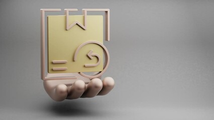 Fototapete - Beautiful abstract illustrations Golden Hand Holding Delivery Returns symbol icon on a grey background. 3d rendering illustration. Online Shopping. Loops Video.