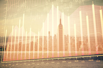 Wall Mural - Forex graph on city view with skyscrapers background multi exposure. Financial analysis concept.