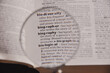 The definition of the word Biography in a dictionary, under magnifying glass, translator and language concept