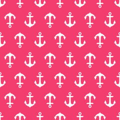 Pink seamless pattern with white anchors.