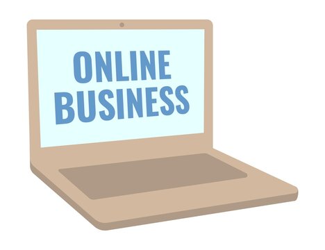laptop with sign online business. online laptop concept,  e-shop or digital store, vector flat graphic illustration