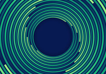 Abstract Green Circles Spiral Vortex Lines Pattern On Blue Background