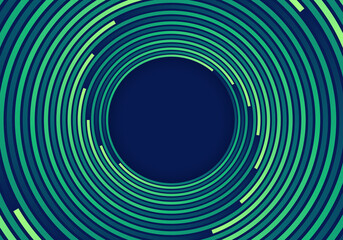 Wall Mural - Abstract green circles spiral vortex lines pattern on blue background