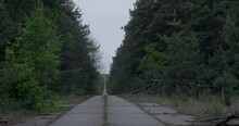 Old Abandoned Concrete Road In Chernobyl Zone 