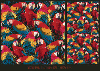 Wall Mural - Vector seamless pattern of Scarlet macaw birds