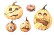 © Khaneeros - Set of pumpkins for Halloween. Isolated on white background. Watercolor illustration.
