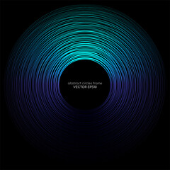 Poster - abstract circles line wave expand pattern border frame by gradient blue green light isolated on black background.