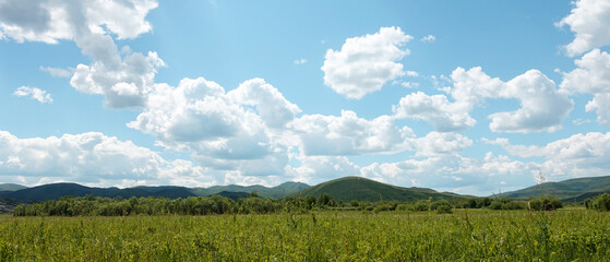 East Kazakhastan landscape, mountains and fields