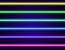 Retro Neon Set Multi Colored, Great Design For Any Purposes. Modern Abstract Color Backdrop. A Set Of Horizontal Multi-colored Lines Of Bright Neon Glow In The Dark