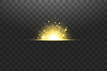 Wall Mural - shining golden stars isolated on transparent background. effects, glare, lines, glitter, explosion, 