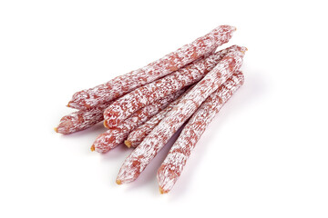 Wall Mural - Salami sticks, isolated on white background.