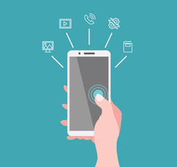 Wall Mural - mobile phone illustration icons concept device flat design smartphone hand template technology gadge