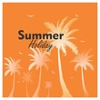 Summer holiday theme design with full frame orange sunset. With a coconut tree silhouette as the foreground. Simple square design. Suitable for banners, logo backgrounds, wallpapers summer theme.