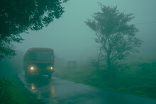 Truck In The Fog In Amboli, Maharashtra
