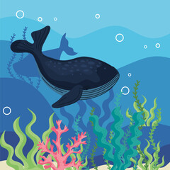 Canvas Print - whale and seaweed underwater