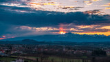 Fototapeta Las - Winter colorful sunset in the countryside of Friuli-Venezia Giulia, Italy