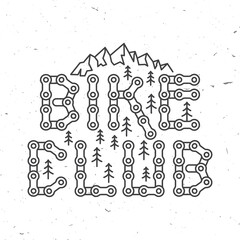 Wall Mural - Bicycle Club. Vector illustration. Concept for shirt or logo, print, stamp or tee. Vintage line art design with mountain and cycling chain silhouette. Extreme sport.