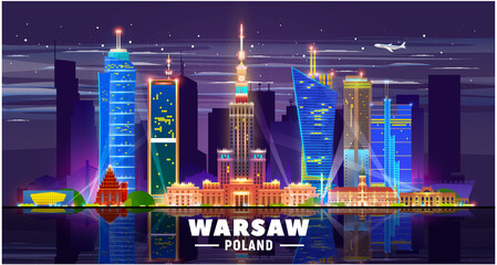 Wall Mural - Warsaw (Poland) skyline with panorama on white background. Vector Illustration. Business travel and tourism concept with modern buildings. Image for presentation, banner, web site.