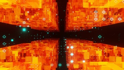 Wall Mural - looping animation, cubic shapes with technologic surface. 3D visualization, Loop animation, 4k video.