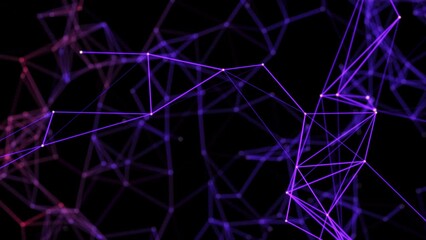 Wall Mural - abstract background of neon purple moving lines and dots connected to form a plexus. seamless looped