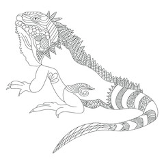 silhouette of a iguana zentangle