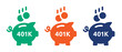 401k retirement savings money and investing plan symbol with piggy bank vector icon