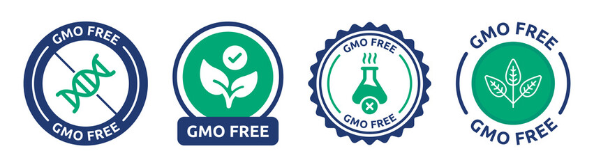Poster - GMO free badge icon vector illustration. Certified non-GMO natural product with plant symbol.