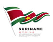 The flag of Suriname hangs on a flagpole and flutters in the wind. Vector illustration on a white background.