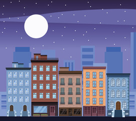 Canvas Print - buildings at night cityscape