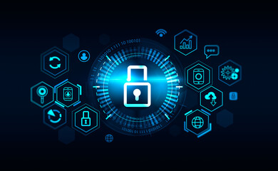 Poster - Data protection lock with diverse symbols and binary