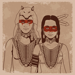 Sticker - natives couple warriors sketch