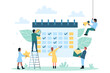 © Flash Vector - Effective time management and planning projects. Cartoon tiny professional people work with schedule in calendar and clock to organize business process flat vector illustration. Agenda concept