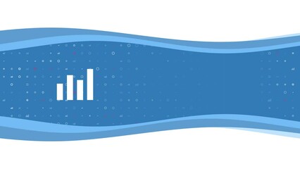 Poster - Animation of blue banner waves movement with white chart line symbol on the left. On the background there are small white shapes. Seamless looped 4k animation on white background