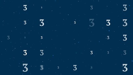 Poster - Template animation of evenly spaced number three symbols of different sizes and opacity. Animation of transparency and size. Seamless looped 4k animation on dark blue background with stars