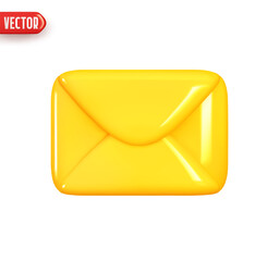 Poster - Envelope email. Postal letters Realistic 3d design In plastic cartoon style. Sending messages symbol. Icon isolated on white background. Yellow colors. Vector illustration