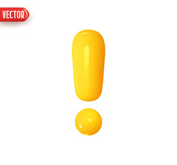Poster - Exclamation sign yellow colors. Realistic 3d design In plastic cartoon style. Icon isolated on white background. Vector illustration