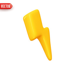 Poster - lightning sign yellow color. realistic 3d design in plastic cartoon style. icon isolated on white ba