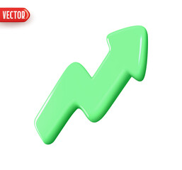 Wall Mural - Curve arrow indicator pointing upward trend green color. Realistic 3d design In plastic cartoon style. Icon isolated on white background. vector illustration