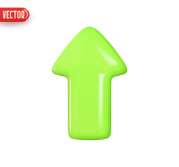 Poster - Arrow pointing up green color. Realistic 3d design In plastic cartoon style. Icon isolated on white background. Vector illustration