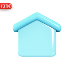 Aufkleber - Home minimal. House blue color. Realistic 3d design In plastic cartoon style. Icon isolated on white background. Vector illustration