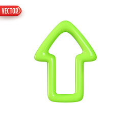 Poster - Arrow pointing up green color. Realistic 3d design In plastic cartoon style. Icon isolated on white background. Vector illustration