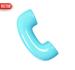 Wall Mural - Old telephone handset blue color. Realistic 3d design In plastic cartoon style. Icon isolated on white background. Vector illustration