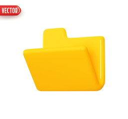 Aufkleber - Folder file. Folder with document archive. Open Computer file yellow color. Realistic 3d design In plastic cartoon style. Icon isolated on white background. Vector illustration