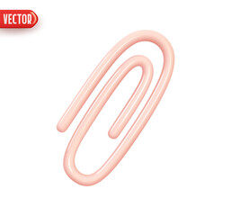 Poster - Paper clip pink color. Realistic 3d design In plastic cartoon style. Icon isolated on white background. Vector illustration