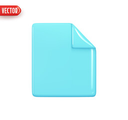 Fototapete - Paper text document blue color. Realistic 3d design In plastic cartoon style. Icon isolated on white background. Vector illustration