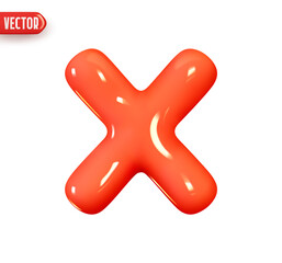 Poster - Check Symbols X mark. Tick checkmark x sign red color. Realistic 3d design In plastic cartoon style. Icon isolated on white background. Vector illustration