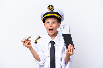 Wall Mural - Little airplane pilot boy isolated on white background