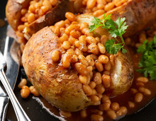 Jacket Baked Potato With Tomato Beans. Traditional British Food